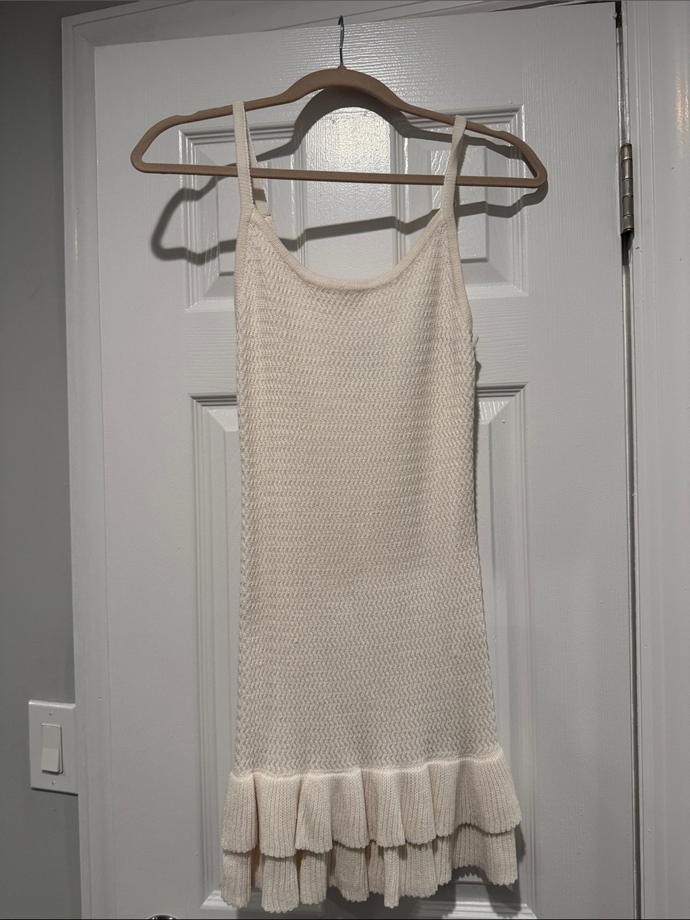 Forever 21 Cream Knit Ruffled-Hem Slip Dress